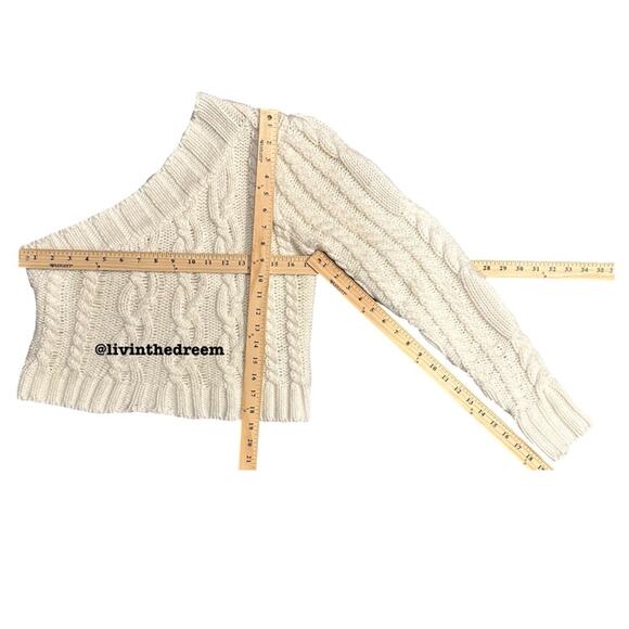 #T13  For Love & Lemons Quinn One Shoulder Sweater Ivory SZ L  $142 - Picture 15 of 15